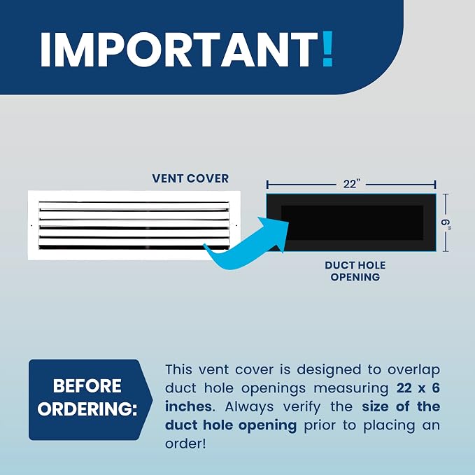 22x6 Inch (Duct Opening) Aluminum 1-Way Air Flow Vent – HVAC Vent Cover for Wall or Ceiling – Quiet HVAC Wall Register with