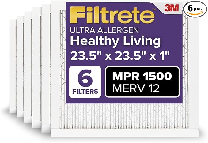 23.5x23.5x1 AC Furnace Air Filter, MERV 12, MPR 1500, CERTIFIED asthma & allergy friendly, product image