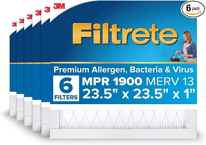 23.5x23.5x1 AC Furnace Air Filter, MERV 13, MPR 1900, Premium Allergen, Bacteria&Virus Filter, 3-Month Pleated 1-Inch