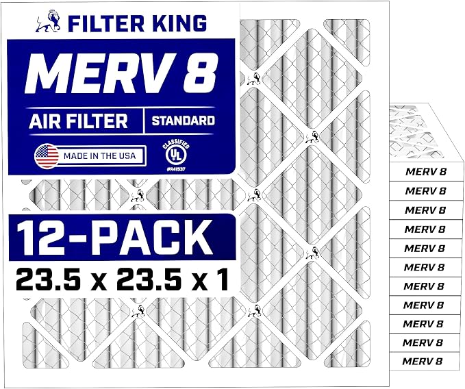 23.5x23.5x1 Air Filter (MERV 8) (12-Pack) Dust & Allergy Control AC Furnace Filters, MADE IN USA, HVAC, Pleated, product