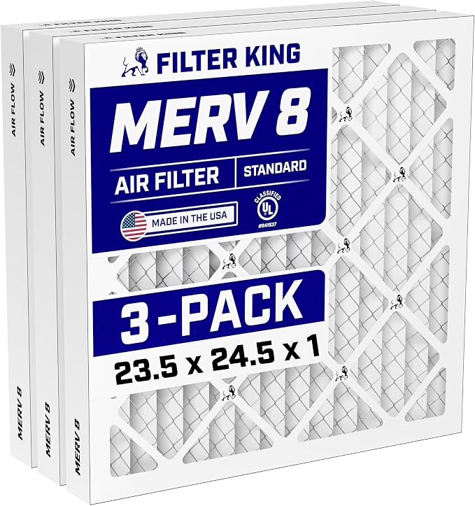 23.5x24.5x1 Air Filter (MERV 8) (3-Pack) Dust & Allergy Control AC Furnace Filters, MADE IN USA, HVAC, Pleated, Electrostatic