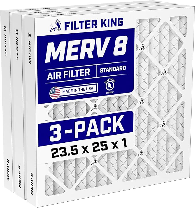 23.5x25x1 Air Filter (MERV 8) (3-Pack) Dust & Allergy Control AC Furnace Filters, MADE IN USA, HVAC, Pleated