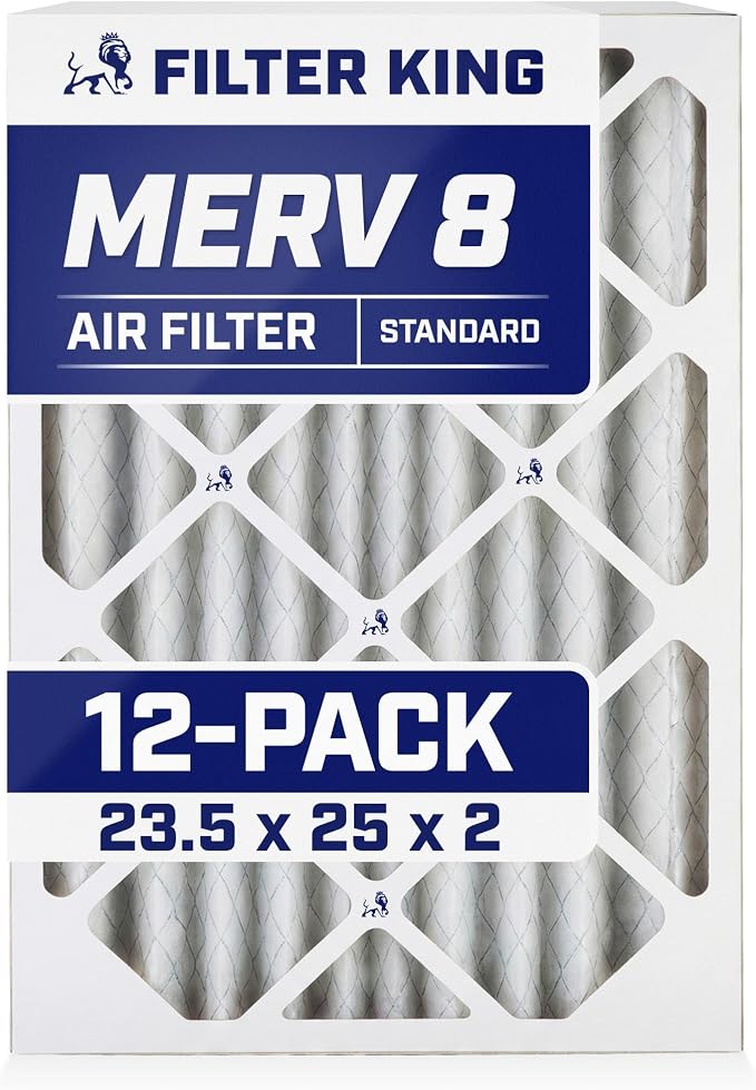 23.5x25x2 Air Filter (MERV 8) (12-Pack) Dust & Allergy Control AC Furnace Filters, MADE IN USA, HVAC, Pleated, product image