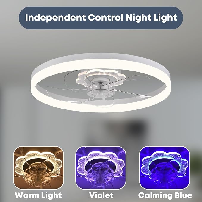 23.6'' Ceiling Fan with Light, Upgraded Low Profile Fan, Flush Mount Ceiling Fan, 6 Speeds, Dimmable LED, App & Remote