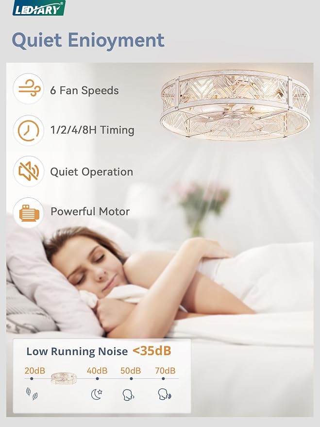 23" Caged Ceiling Fan with Light, Large Flush Mount, App&Remote Control, Low Profile Bladeless Fan Light Fixture 6 Speed