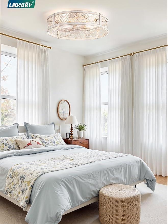23" Caged Ceiling Fan with Light, Large Flush Mount, App&Remote Control, Low Profile Bladeless Fan Light Fixture 6 Speed