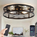 23" Caged Ceiling Fan with Light, Large Flush Mount, App&Remote Control, Low Profile Bladeless Fan Light Fixture 6 Speed