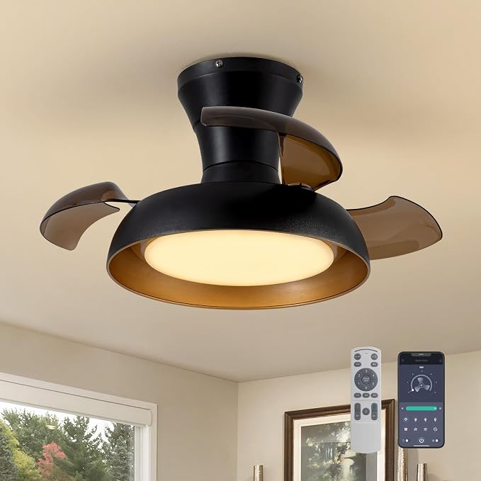 23 Inch Black and Gold Ceiling Fan with Light and Brown Retractable Blades Small Led Light Fixture Ceiling Modern Fandelier