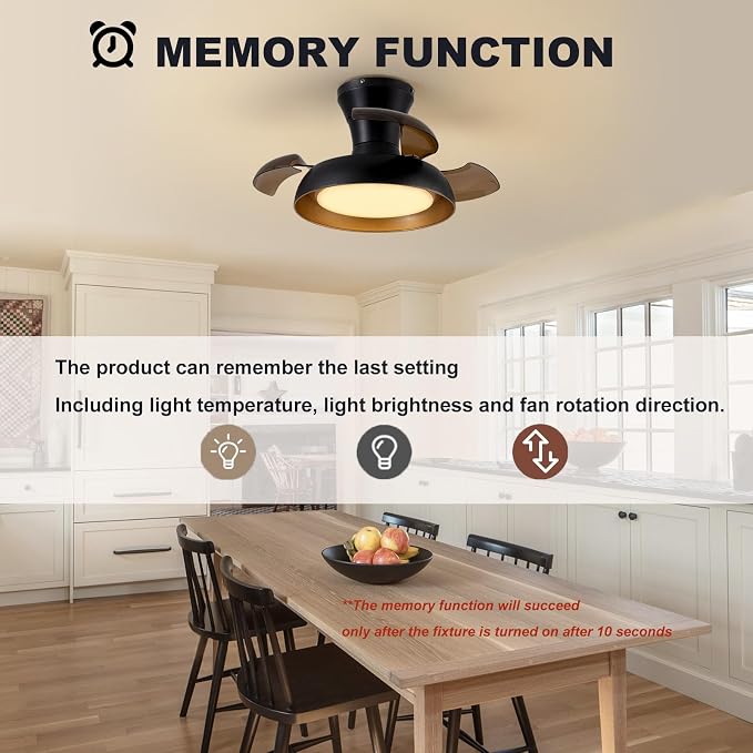 23 Inch Black and Gold Ceiling Fan with Light and Brown Retractable Blades Small Led Light Fixture Ceiling Modern Fandelier
