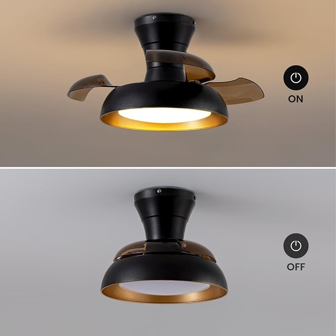 23 Inch Black and Gold Ceiling Fan with Light and Brown Retractable Blades Small Led Light Fixture Ceiling Modern Fandelier