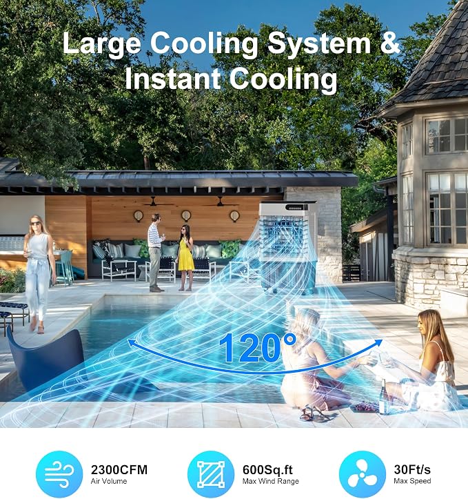 2300CFM Swamp Cooler,Evaporative Air Cooler with 7-Gal Water Tank,4 Ice Packs,Evaporative Cooler for Outdoor Patio Garage