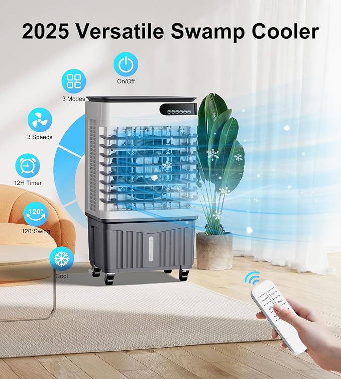2300CFM Swamp Cooler,Evaporative Air Cooler with 7-Gal Water Tank,4 Ice Packs,Evaporative Cooler for Outdoor Patio Garage
