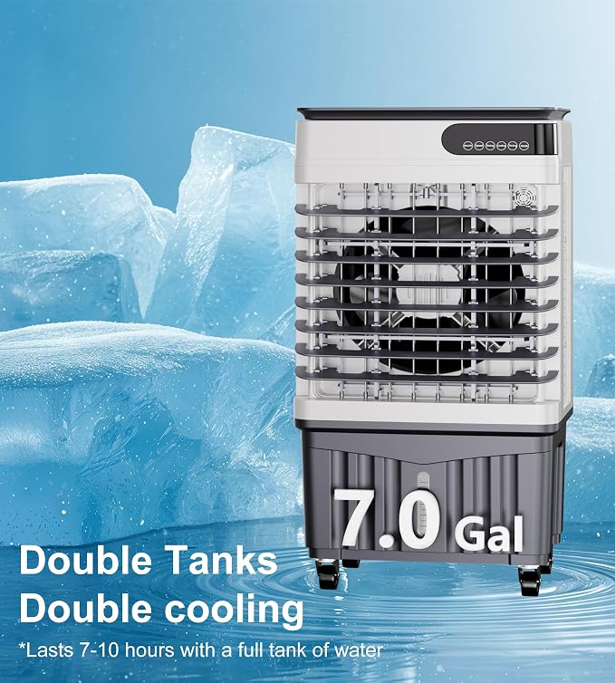 2300CFM Swamp Cooler,Evaporative Air Cooler with 7-Gal Water Tank,4 Ice Packs,Evaporative Cooler for Outdoor Patio Garage