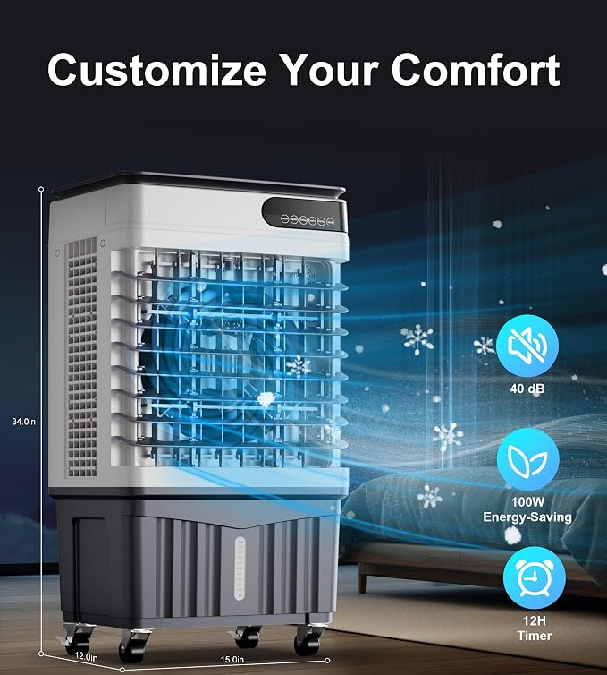 2300CFM Swamp Cooler,Evaporative Air Cooler with 7-Gal Water Tank,4 Ice Packs,Evaporative Cooler for Outdoor Patio Garage