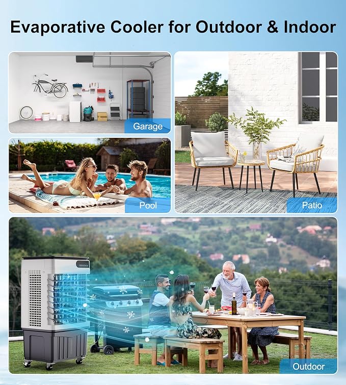 2300CFM Swamp Cooler,Evaporative Air Cooler with 7-Gal Water Tank,4 Ice Packs,Evaporative Cooler for Outdoor Patio Garage
