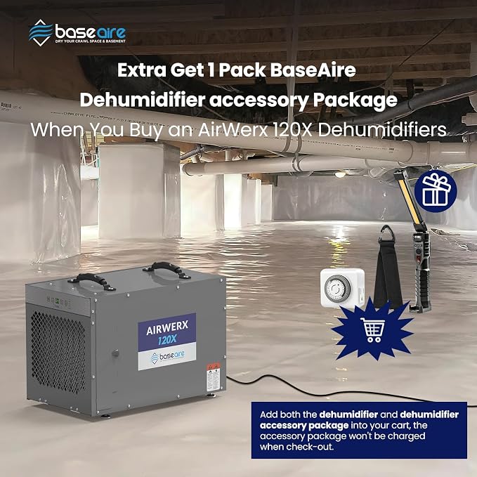 235 Pints Crawl Space Commercial Dehumidifier with Pump, AirWerx120X Dehumidifier Whole Homes, Basements, up to 3,300 sq.