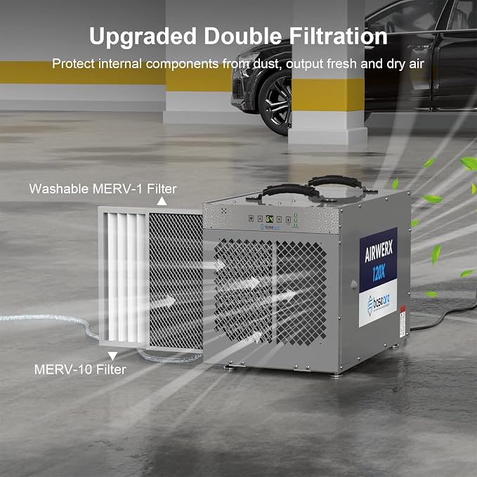 235 Pints Crawl Space Commercial Dehumidifier with Pump, AirWerx120X Dehumidifier Whole Homes, Basements, up to 3,300 sq.