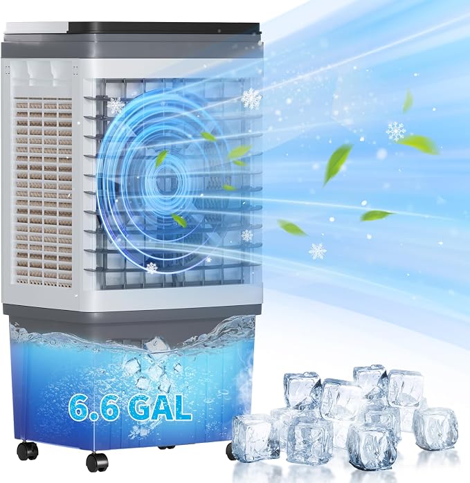 2354CFM 3-in-1 Evaporative Air Cooler, 6.6-Gal Water Tank Portable Swamp Cooler of Cooling, Humidifier& Fan,3 Wind