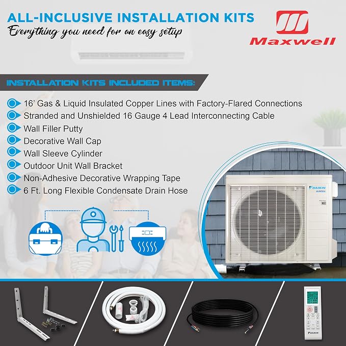 24,000 BTU 21 SEER2 Aurora Low Ambient Ductless Mini Split Air Conditioner Heat Pump with Maxwell 15 ft. Installation Kit and