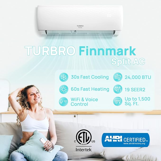 24,000 BTU Ductless Mini Split AC/Heat Pump, 19 SEER2 Inverter, WiFi Smart Control, R32 Refrigerant, 208-230 V Pre-Charged