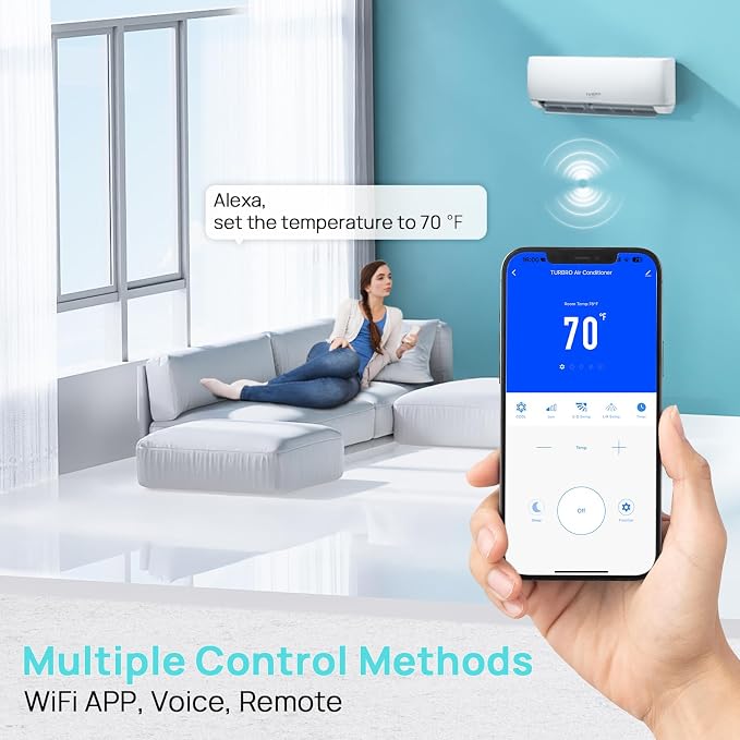 24,000 BTU Ductless Mini Split AC/Heat Pump, 19 SEER2 Inverter, WiFi Smart Control, R32 Refrigerant, 208-230 V Pre-Charged