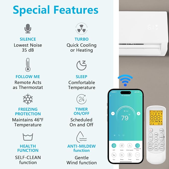 24,000 BTU Mini Split Air Conditioner Inverter, 20 SEER 230V Energy Saving Split-System AC w/Pre-Charged Condenser, Heat
