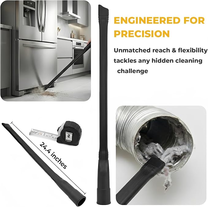 24.41" Flexible Vacuum Crevice Attachment Tool for 1-1/4" & 1-3/8" Hoses, Universal Vacuum Accessory for Tight Spaces Sofas