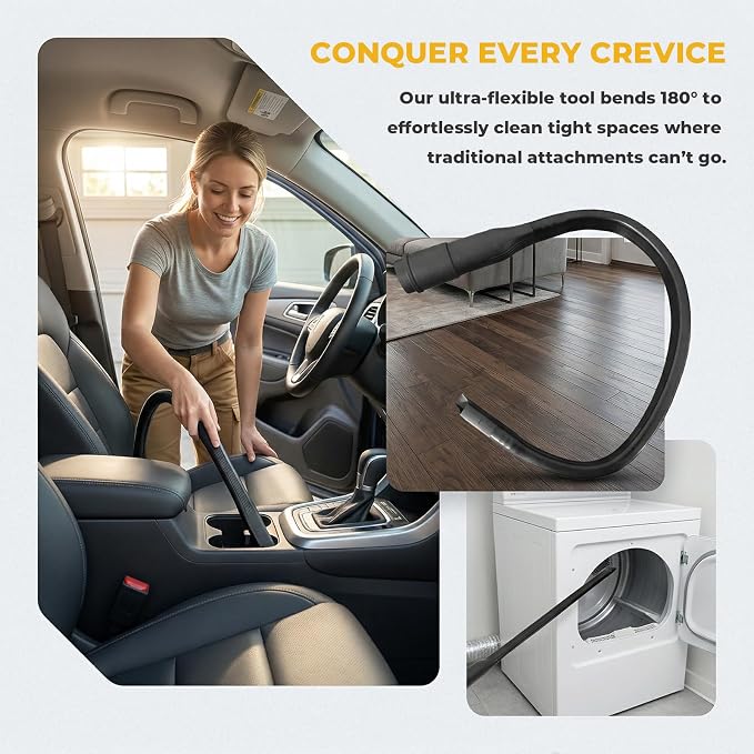 24.41" Flexible Vacuum Crevice Attachment Tool for 1-1/4" & 1-3/8" Hoses, Universal Vacuum Accessory for Tight Spaces Sofas