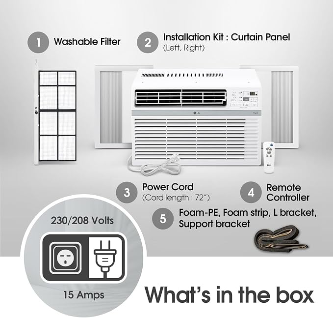 24,500 BTU Smart Window Air Conditioner, 230/208V, Cools Room up to 1560 Sq. Ft. for Bedrooms, Living Room, Apartments, with