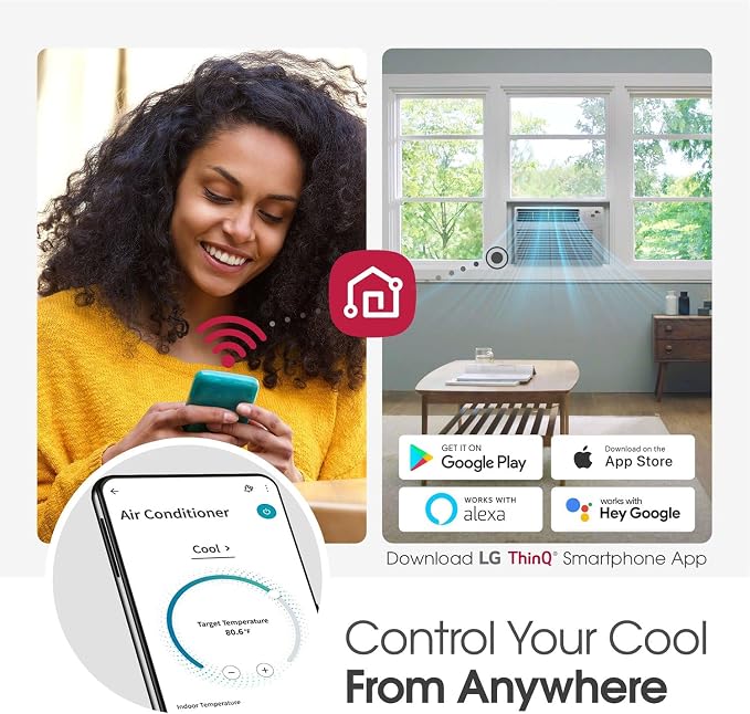 24,500 BTU Smart Window Air Conditioner, 230/208V, Cools Room up to 1560 Sq. Ft. for Bedrooms, Living Room, Apartments, with