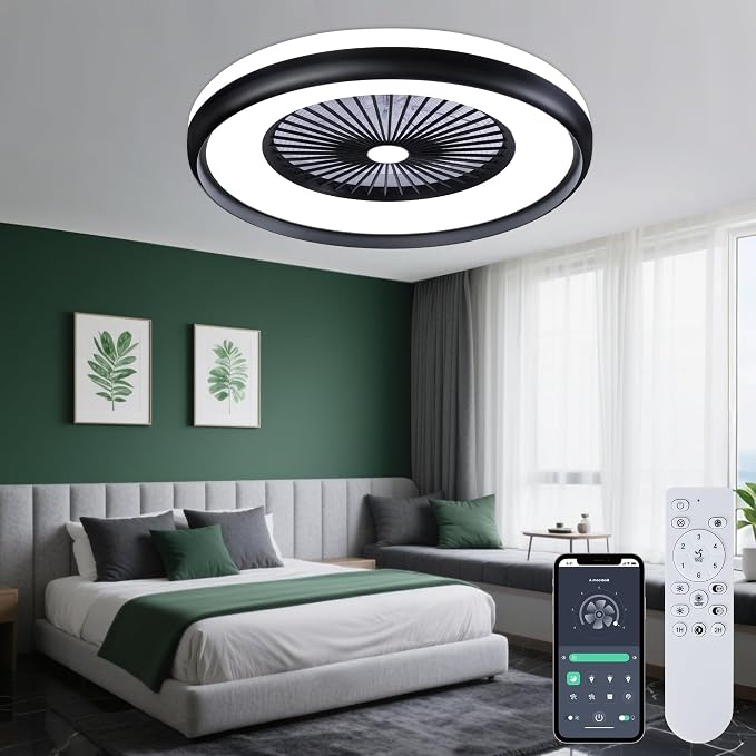 24" Bladeless Ceiling Fan with Light Remote, Low Profile Ceiling Fans with App Control, Smart Modern Ceiling Fans with