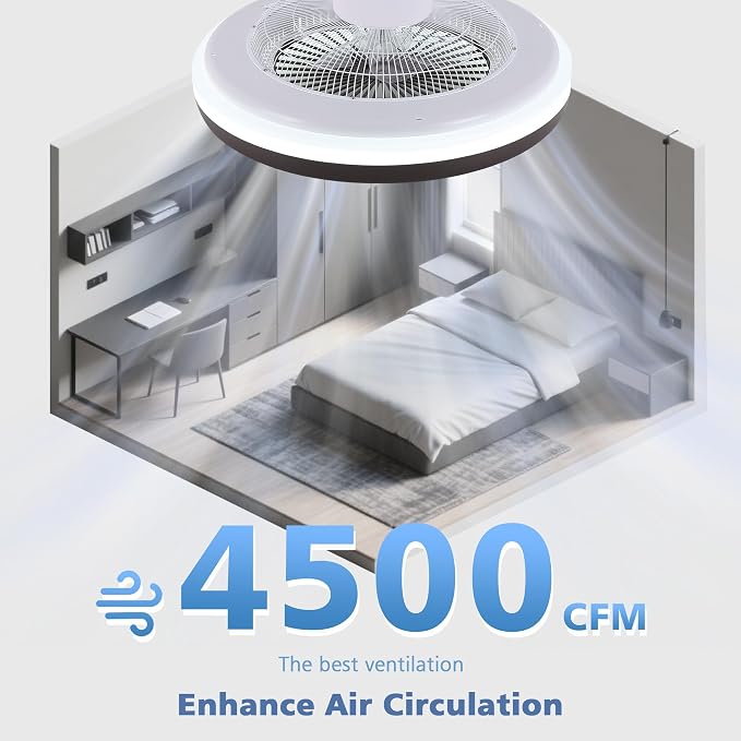 24" Bladeless Ceiling Fan with Light Remote, Low Profile Ceiling Fans with App Control, Smart Modern Ceiling Fans with