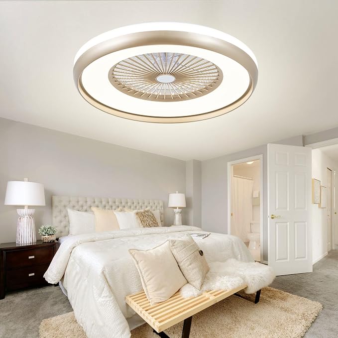 24" Bladeless Ceiling Fan with Light Remote, Smart LED Ceiling Fans with App Control, Modern Low Profile Dimmable Light