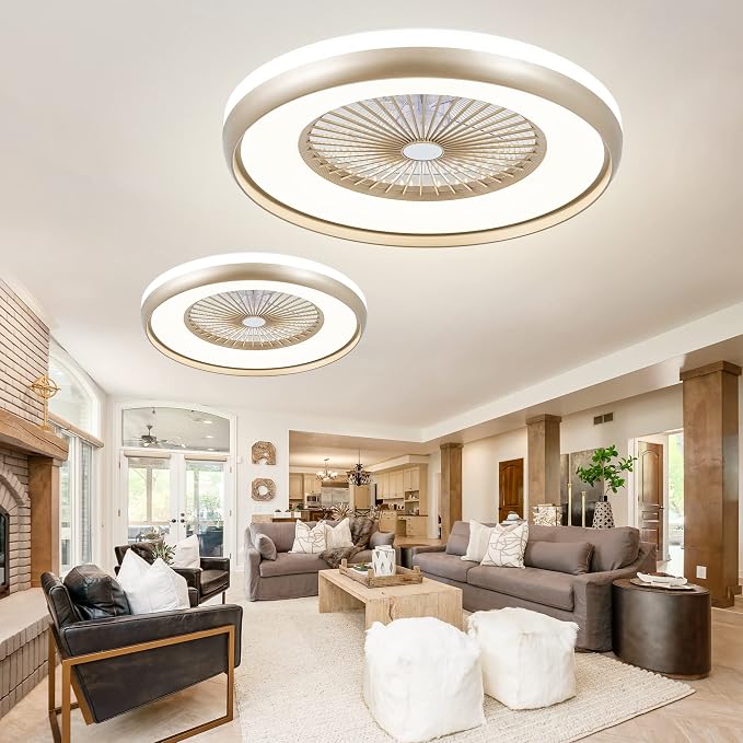 24" Bladeless Ceiling Fan with Light Remote, Smart LED Ceiling Fans with App Control, Modern Low Profile Dimmable Light