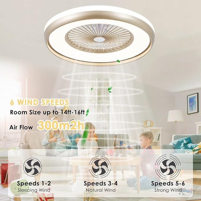 24" Bladeless Ceiling Fan with Light Remote, Smart LED Ceiling Fans with App Control, Modern Low Profile Dimmable Light