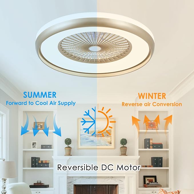 24" Bladeless Ceiling Fan with Light Remote, Smart LED Ceiling Fans with App Control, Modern Low Profile Dimmable Light
