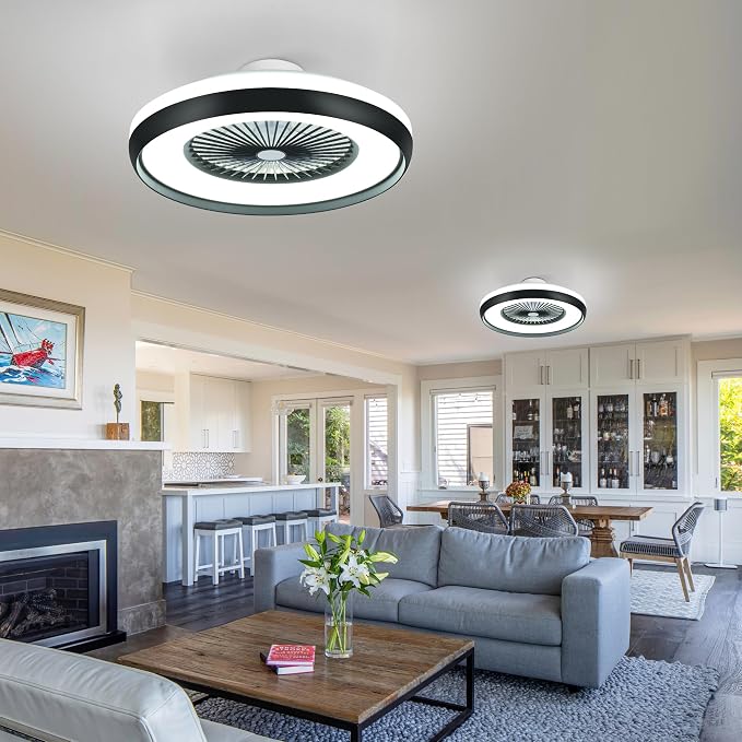 24" Bladeless Ceiling Fan with RGB Light Remote, Smart LED Ceiling Fans with Voice/App Control, Modern Low, alternate view 2