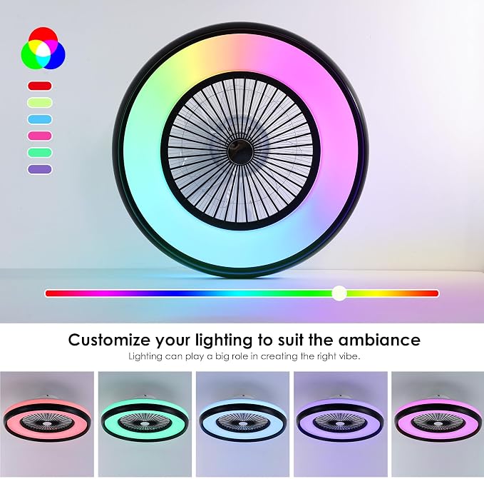 24" Bladeless Ceiling Fan with RGB Light Remote, Smart LED Ceiling Fans with Voice/App Control, Modern Low, alternate view 4