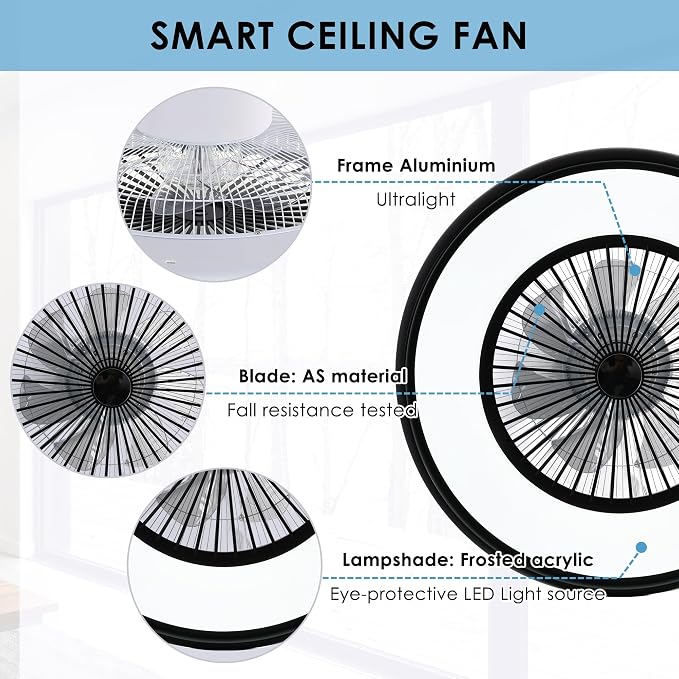 24" Bladeless Ceiling Fan with RGB Light Remote, Smart LED Ceiling Fans with Voice/App Control, Modern Low, alternate view 5