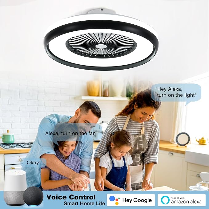 24" Bladeless Ceiling Fan with RGB Light Remote, Smart LED Ceiling Fans with Voice/App Control, Modern Low, alternate view 6