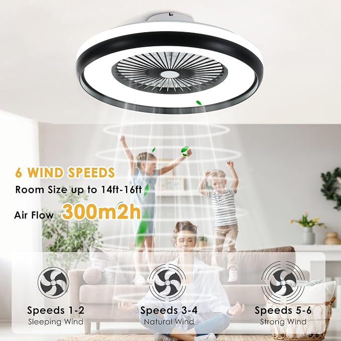 24" Bladeless Ceiling Fan with RGB Light Remote, Smart LED Ceiling Fans with Voice/App Control, Modern Low, alternate view 7