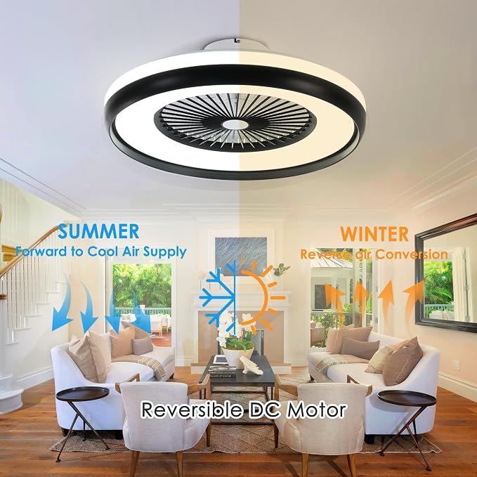 24" Bladeless Ceiling Fan with RGB Light Remote, Smart LED Ceiling Fans with Voice/App Control, Modern Low, alternate view 8