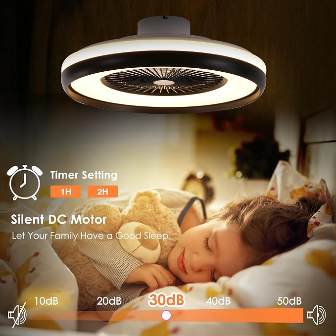 24" Bladeless Ceiling Fan with RGB Light Remote, Smart LED Ceiling Fans with Voice/App Control, Modern Low, alternate view 9