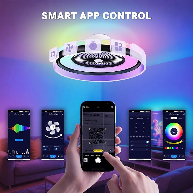 24" Bladeless Ceiling Fans with RGB Light, Low Profile Ceiling Fan with Light, alternate product view 7