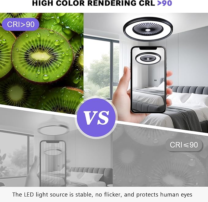 24" Bladeless Ceiling Fans with RGB Light, Low Profile Ceiling Fan with Light, alternate product view 9