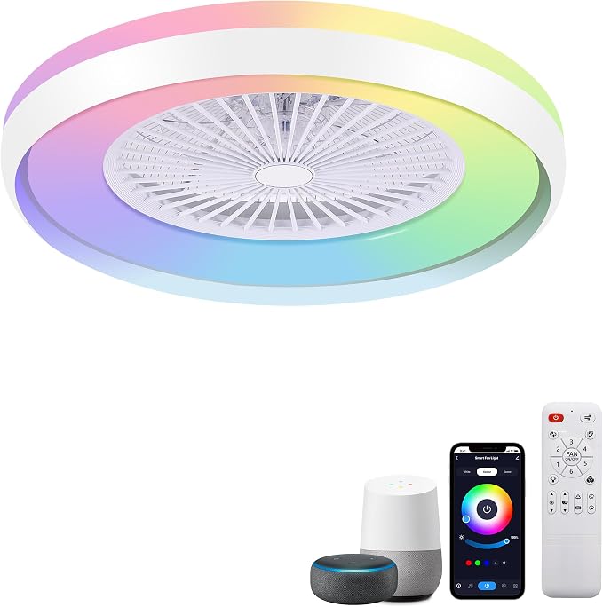 24" Bladeless Ceiling Fans with RGB Light, Low Profile Ceiling Fan with Light, product image