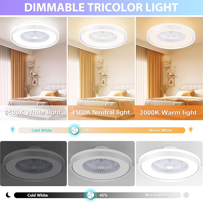 24" Bladeless Ceiling Fans with RGB Light, Low Profile Ceiling Fan with Light, alternate product view 4
