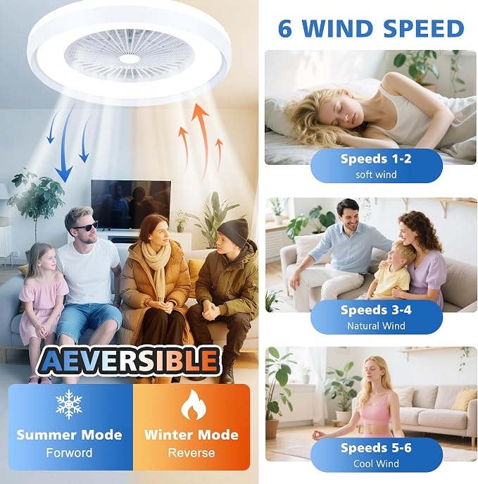 24" Bladeless Ceiling Fans with RGB Light, Low Profile Ceiling Fan with Light, alternate product view 5