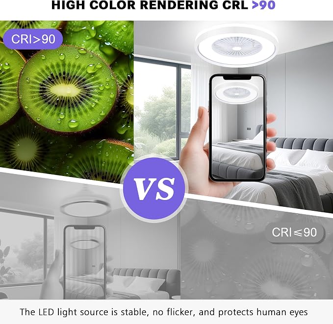 24" Bladeless Ceiling Fans with RGB Light, Low Profile Ceiling Fan with Light, alternate product view 9