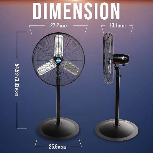 24" Heavy Duty High Velocity Pedestal Fan, 3 Speed, 7600 CFM, 1/4 HP, Ideal for Commercial & Industrial Spaces, UL Listed